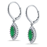 Halo Marquise Dangling Leverback Wedding Earrings Simulated Cubic Zirconia 925 Sterling Silver (31mm)