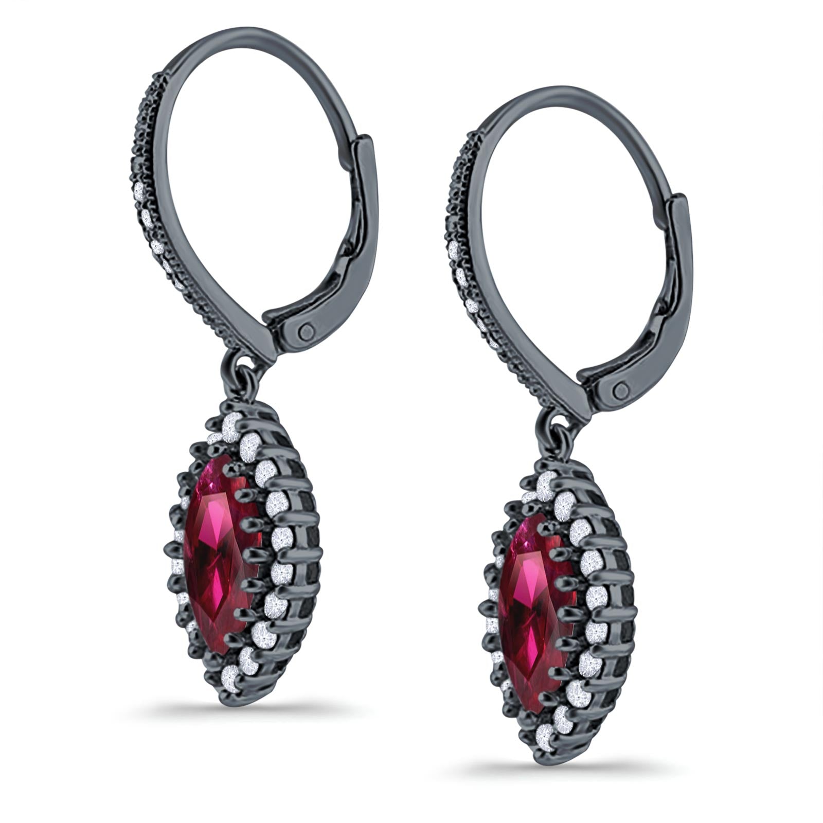 Halo Marquise Dangling Leverback Wedding Earrings Simulated Cubic Zirconia 925 Sterling Silver (31mm)