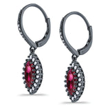 Halo Marquise Dangling Leverback Wedding Earrings Simulated Cubic Zirconia 925 Sterling Silver (31mm)