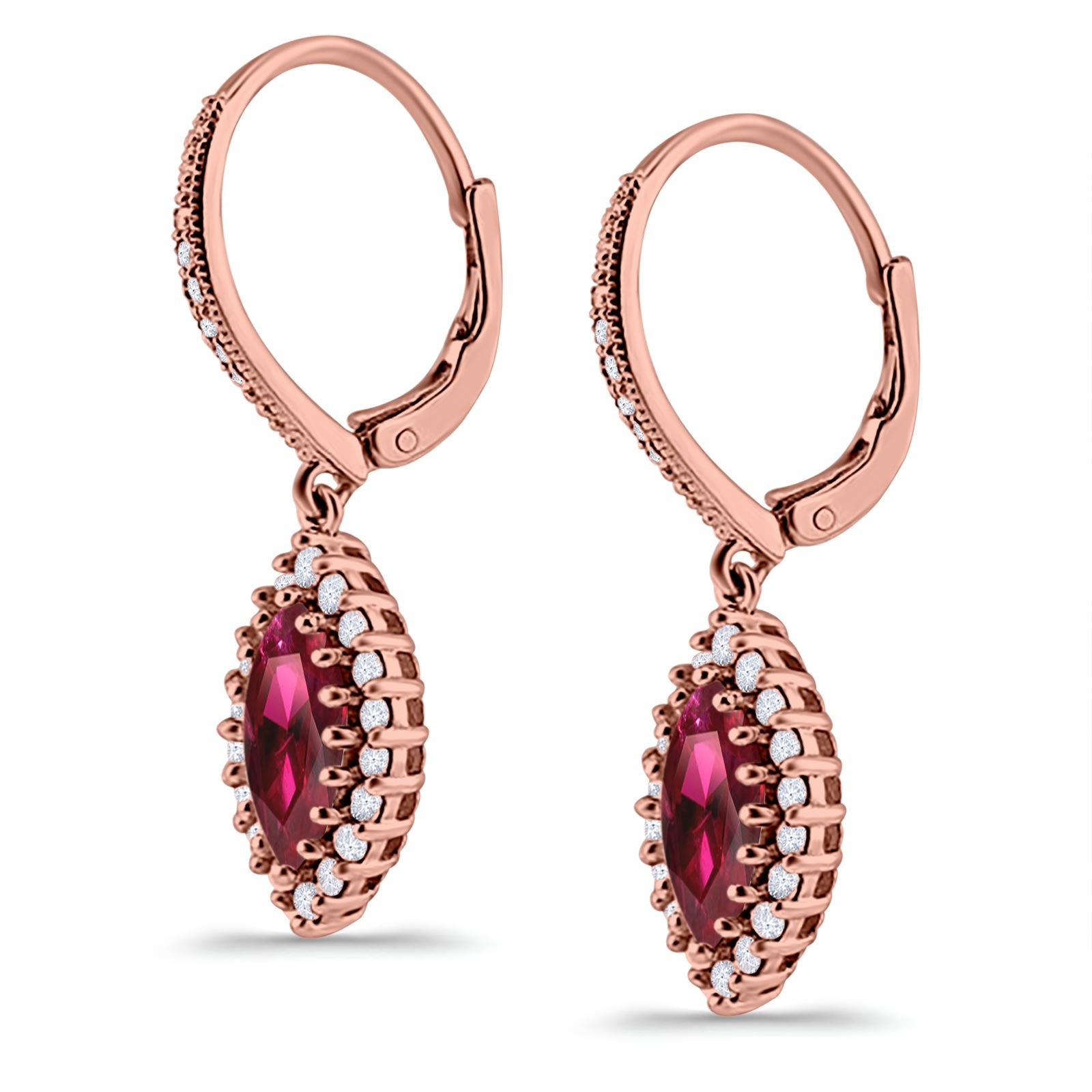 Halo Marquise Dangling Leverback Wedding Earrings Simulated Cubic Zirconia 925 Sterling Silver (31mm)