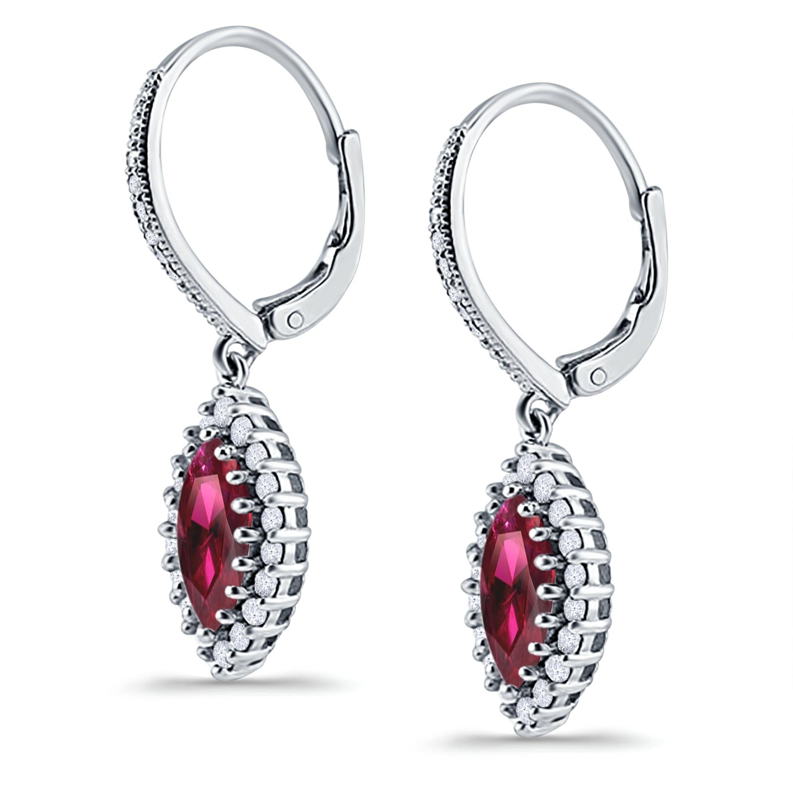 Halo Marquise Dangling Leverback Wedding Earrings Simulated Cubic Zirconia 925 Sterling Silver (31mm)
