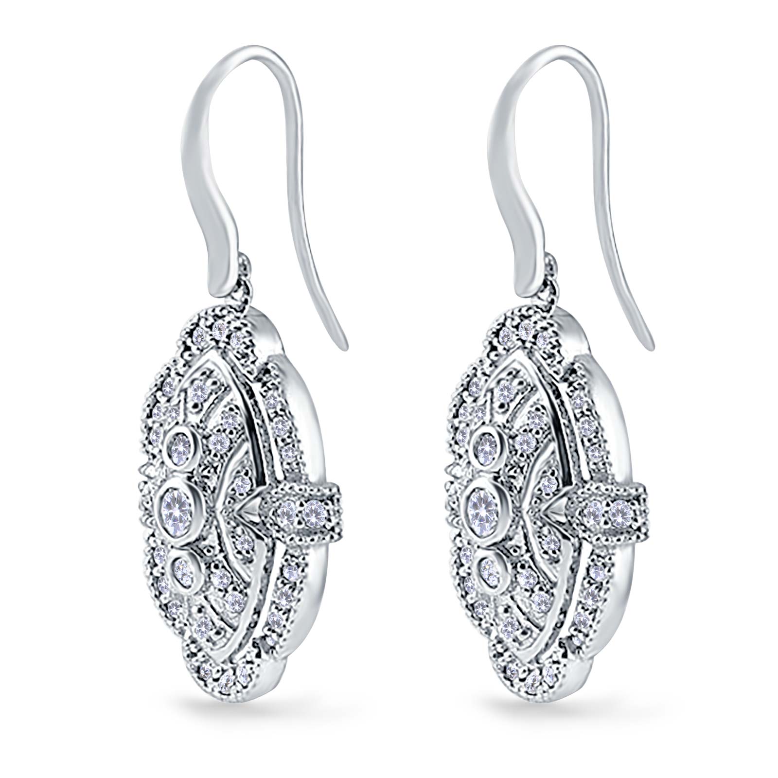 Drop Dangle Earrings Round Simulated Cubic Zirconia 925 Sterling Silver (18mm)