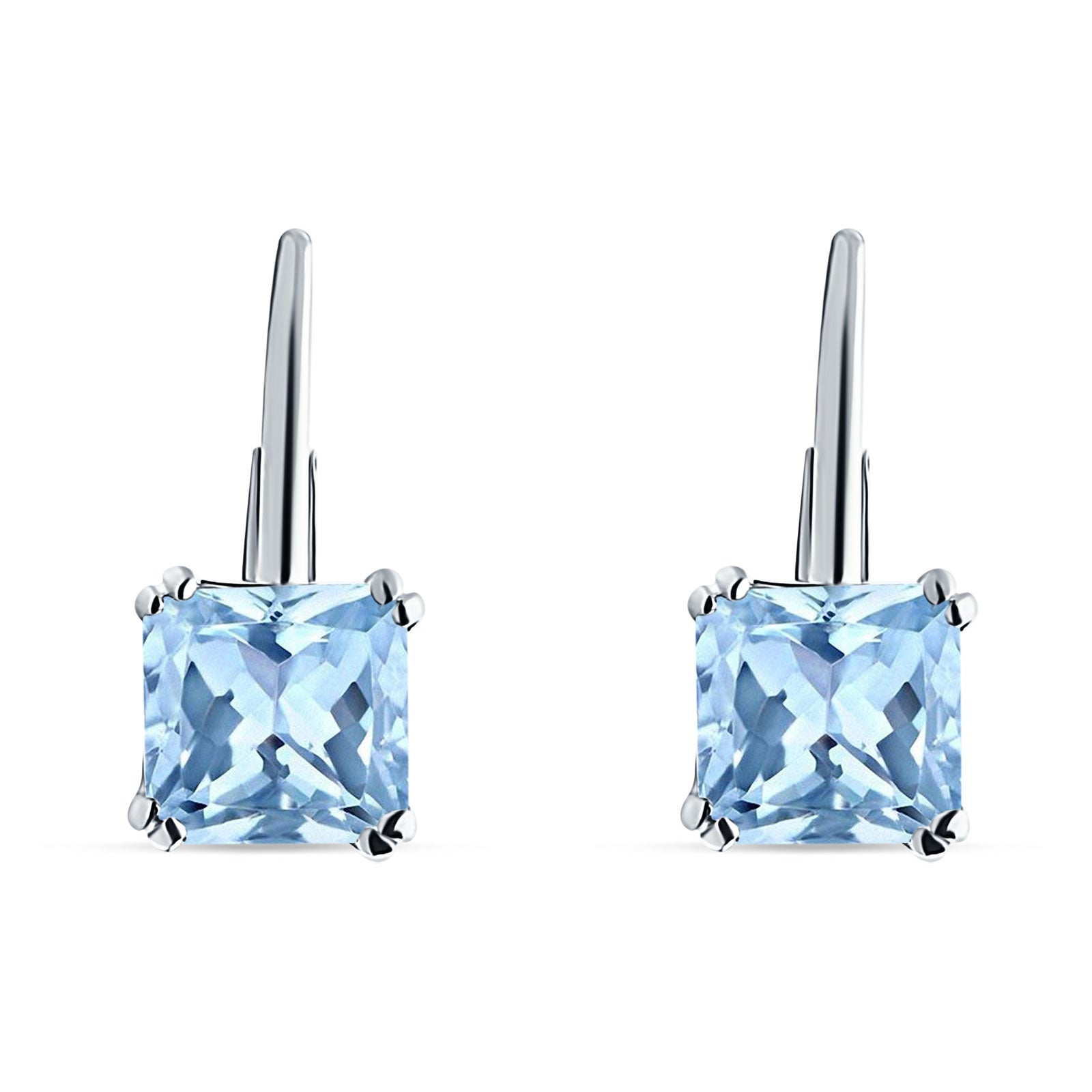Cushion Leverback Earrings Cubic Zirconia 925 Sterling Silver