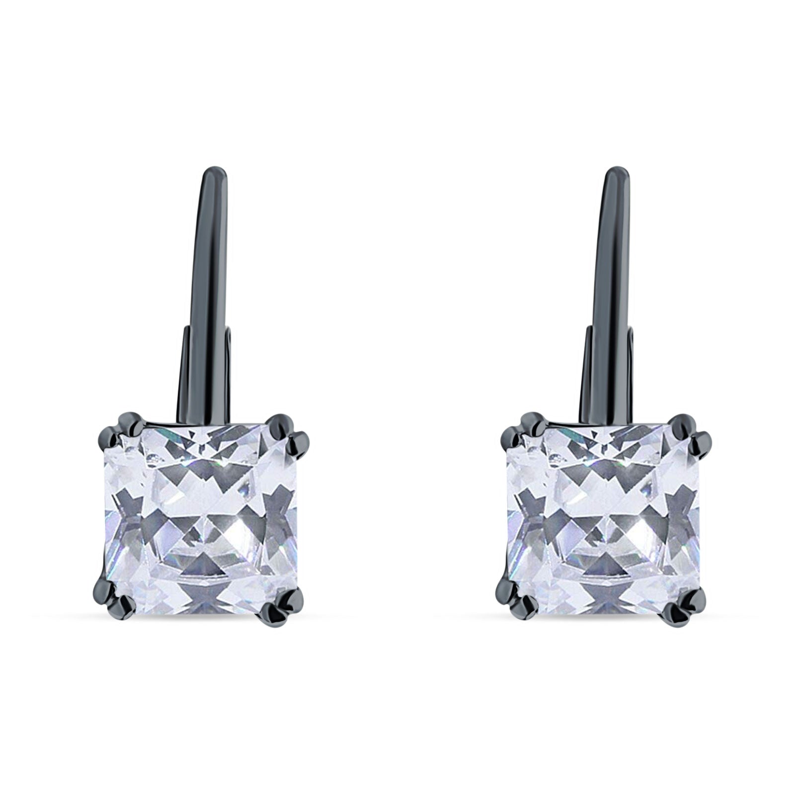 Cushion Leverback Earrings Cubic Zirconia 925 Sterling Silver