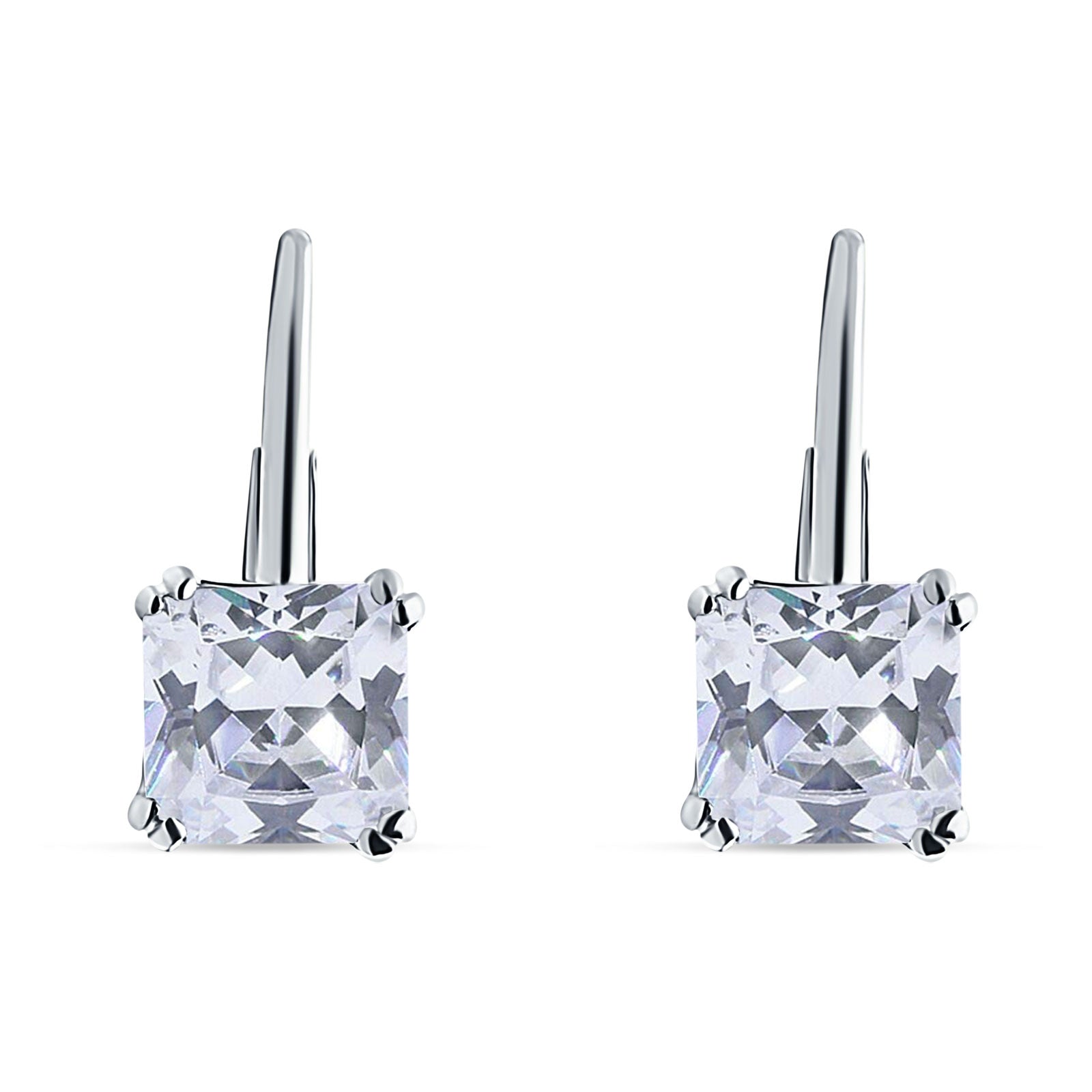 Cushion Leverback Earrings Cubic Zirconia 925 Sterling Silver