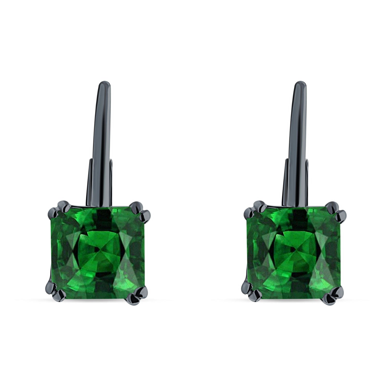 Cushion Leverback Earrings Cubic Zirconia 925 Sterling Silver