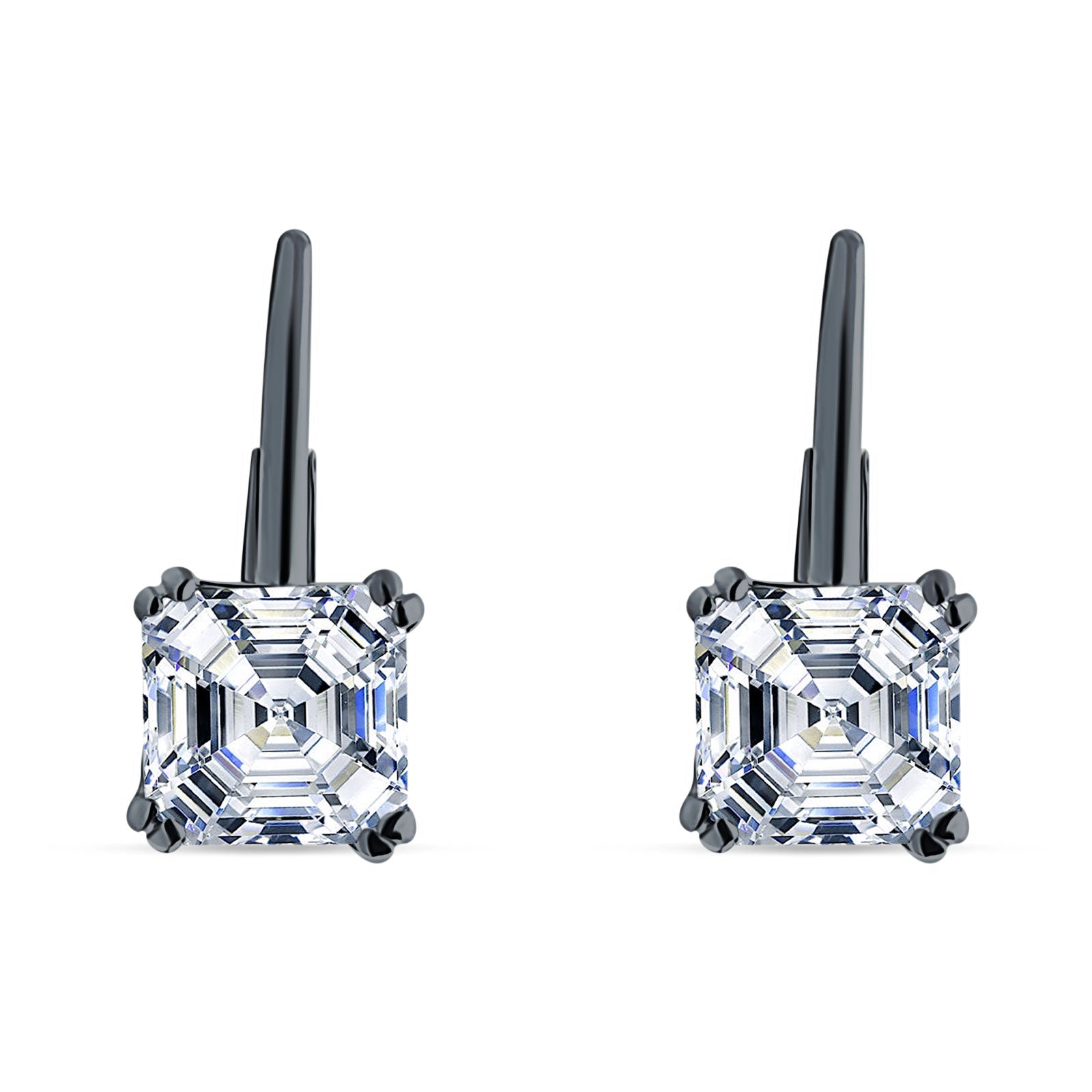 Asscher Leverback Earrings Cubic Zirconia 925 Sterling Silver