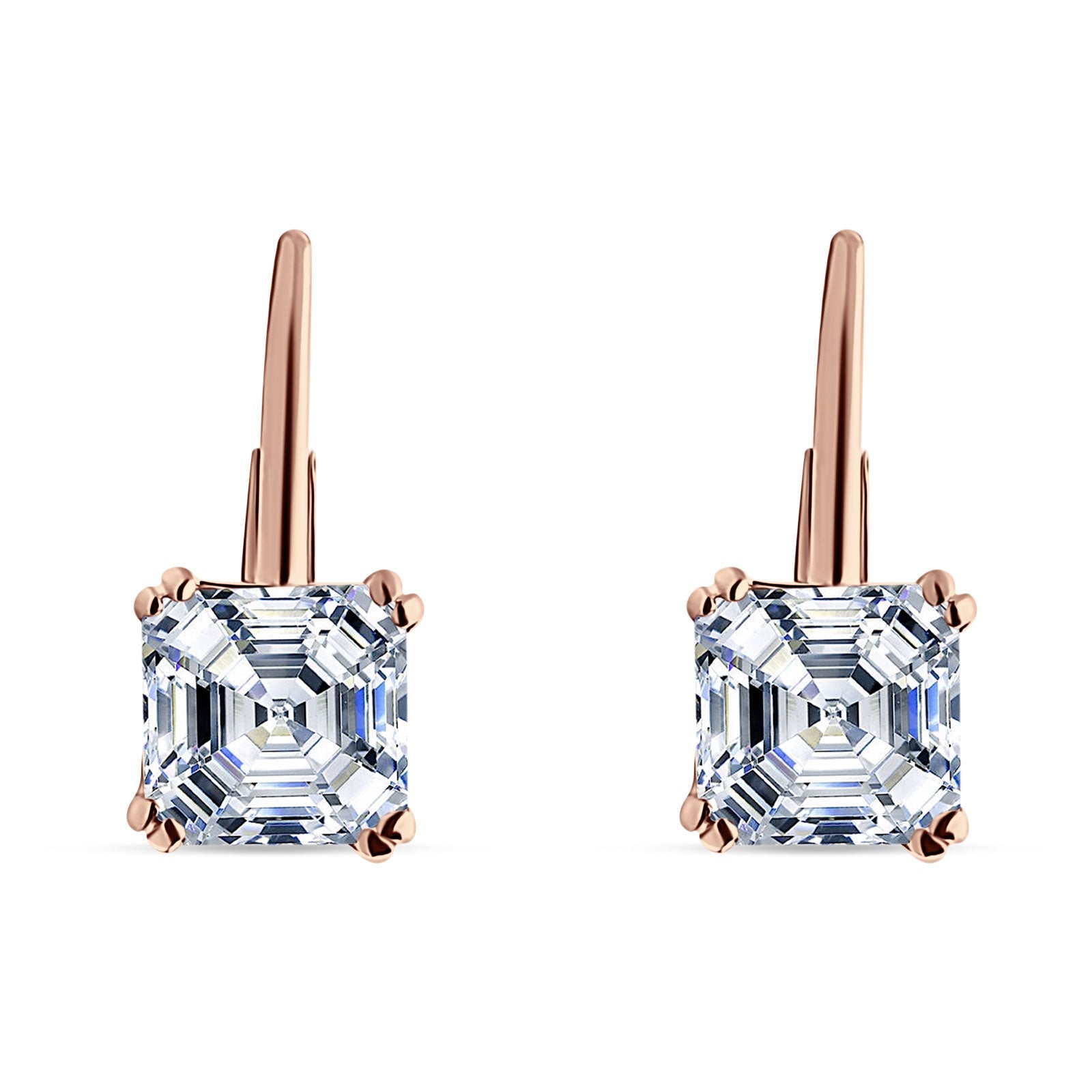 Asscher Leverback Earrings Cubic Zirconia 925 Sterling Silver