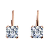 Asscher Leverback Earrings Cubic Zirconia 925 Sterling Silver