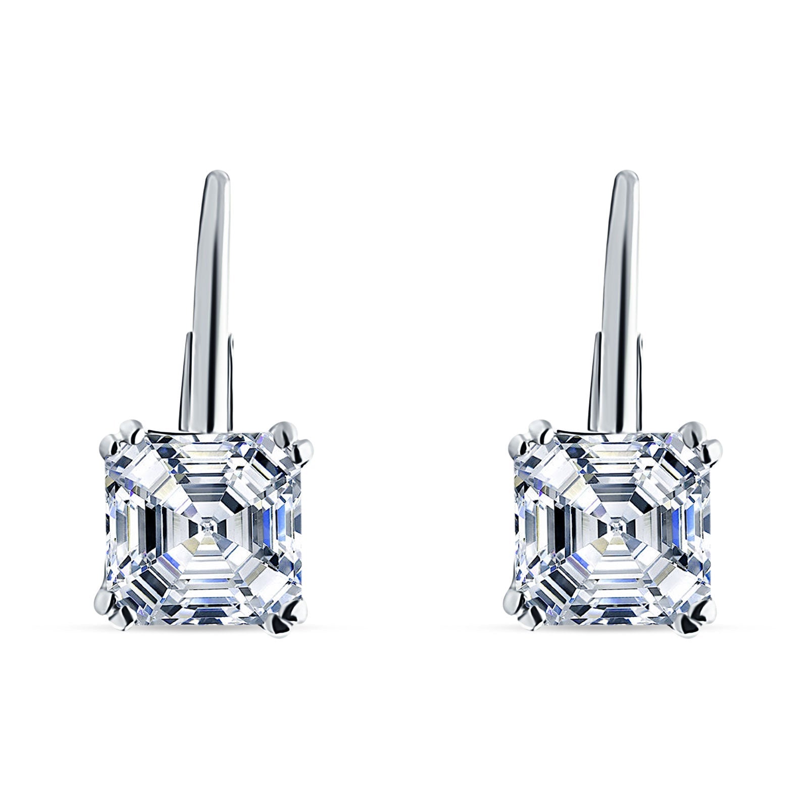 Asscher Leverback Earrings Cubic Zirconia 925 Sterling Silver