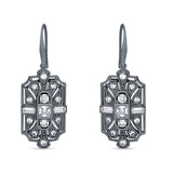 Milgrain Fishhook Earrings Cubic Zirconia 925 Sterling Silver