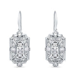 Milgrain Fishhook Earrings Cubic Zirconia 925 Sterling Silver