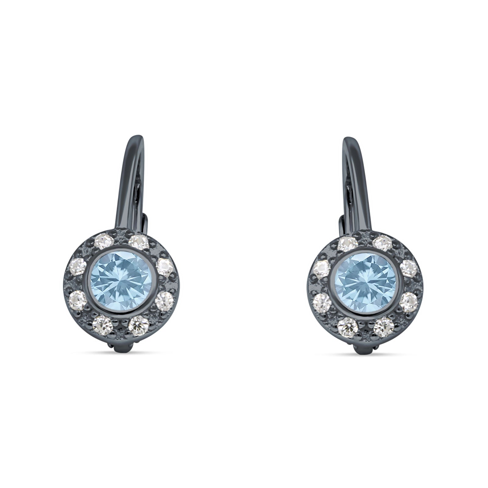 Leverback Round Hoop Earrings Cubic Zirconia 925 Sterling Silver