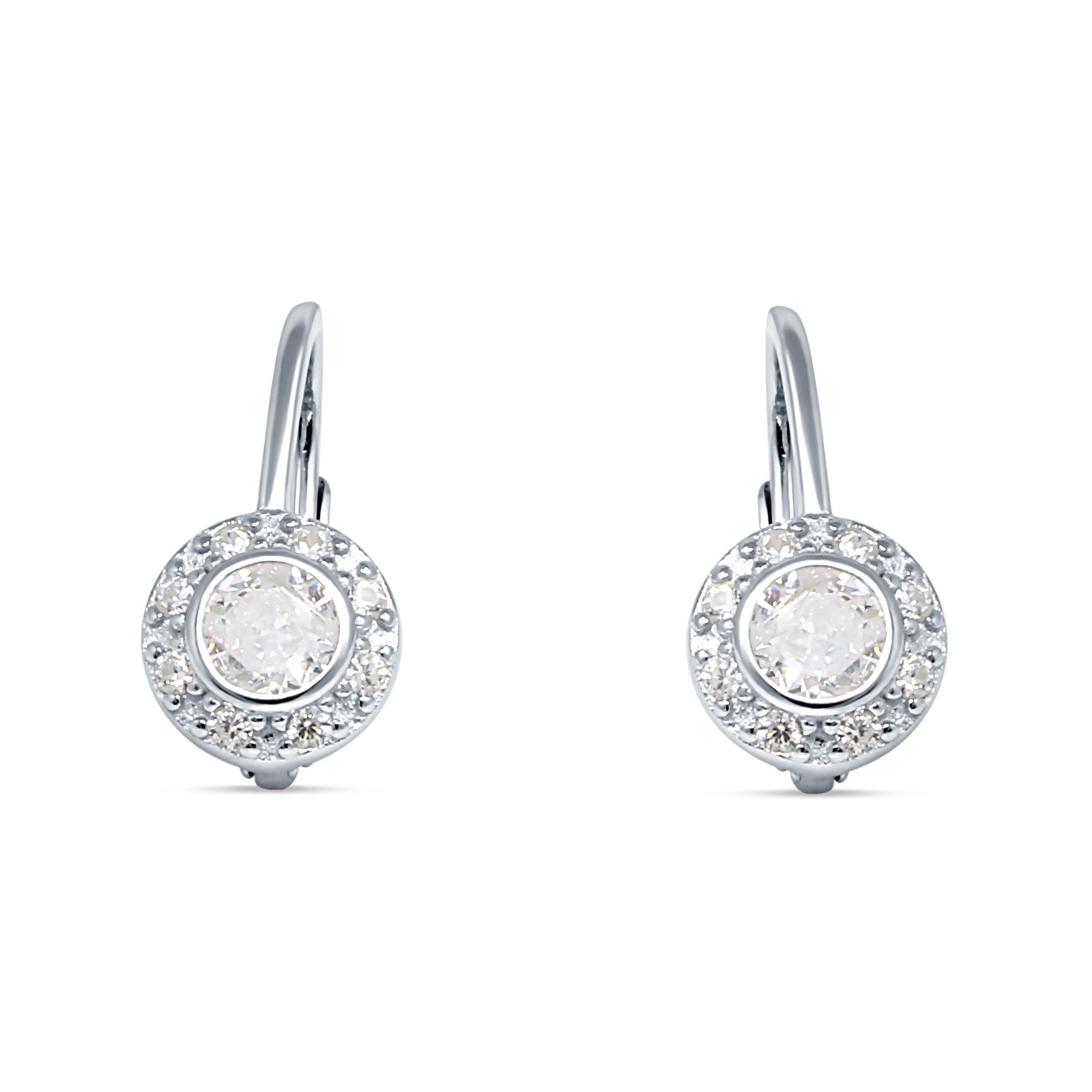 Leverback Round Hoop Earrings Cubic Zirconia 925 Sterling Silver