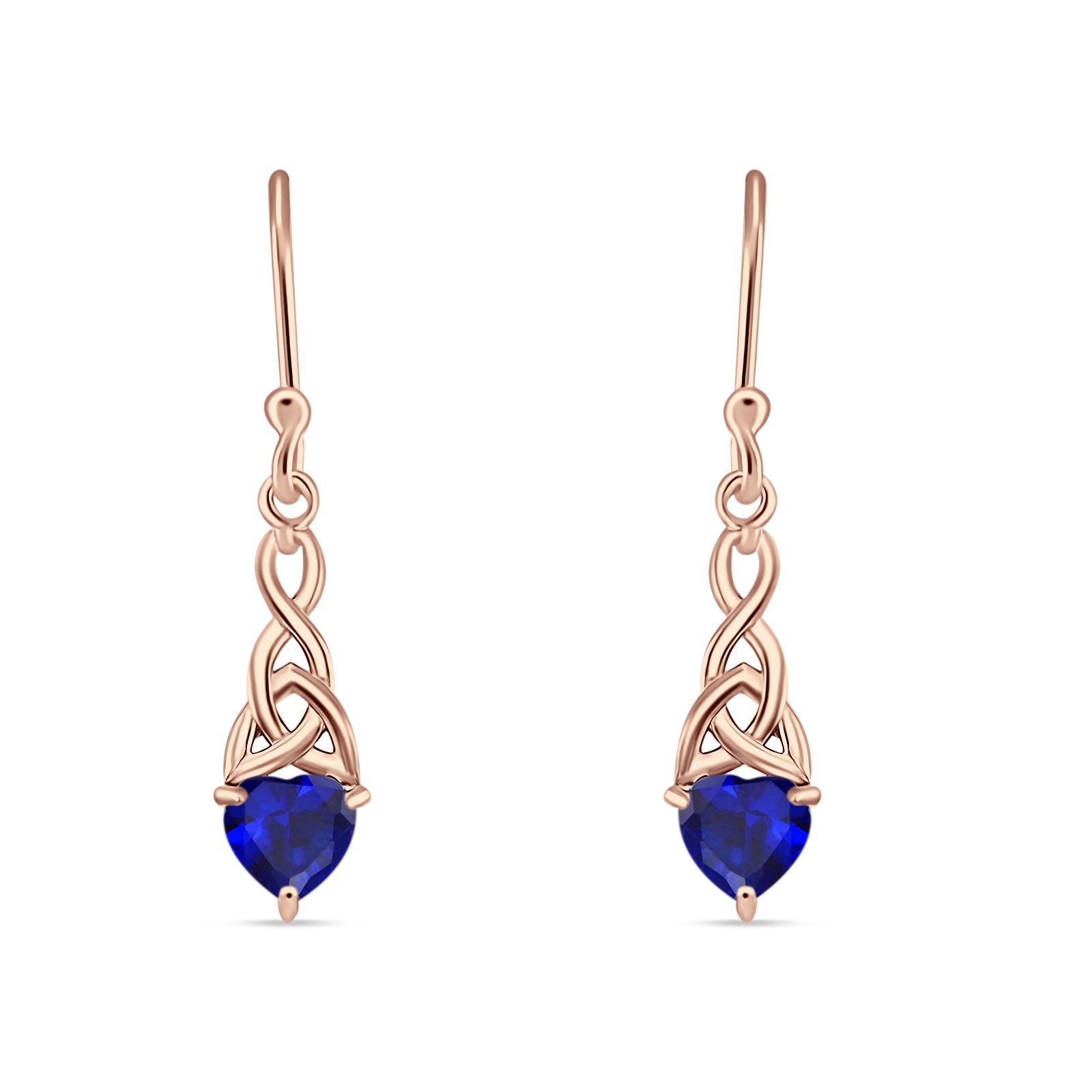 Celtic Trinity Heart Fish-Hook Earrings Cubic Zirconia 925 Sterling Silver