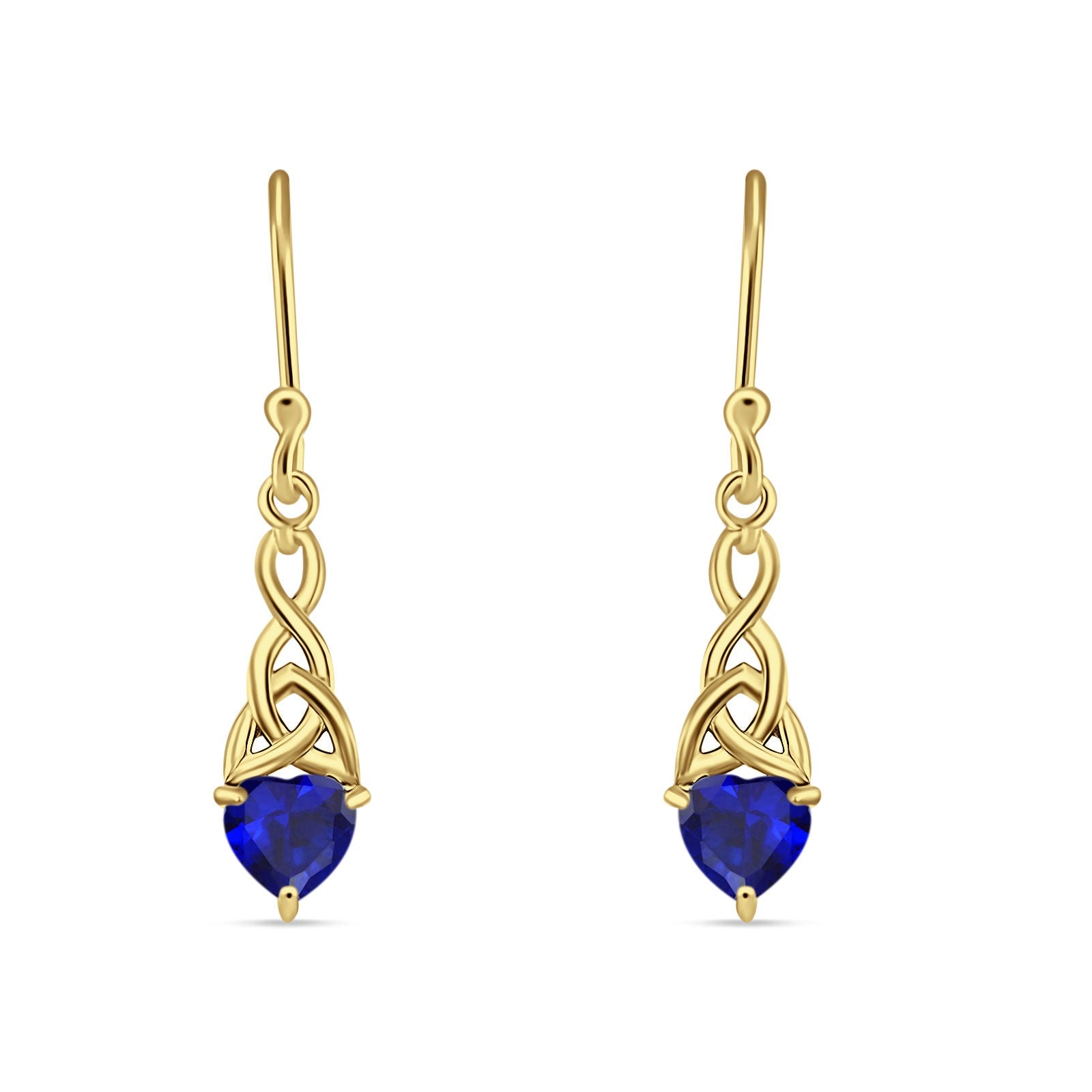 Celtic Trinity Heart Fish-Hook Earrings Cubic Zirconia 925 Sterling Silver