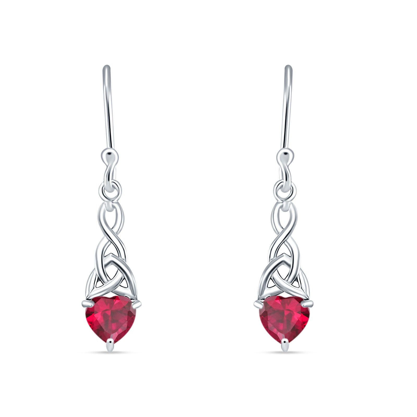 Celtic Trinity Heart Fish-Hook Earrings Cubic Zirconia 925 Sterling Silver