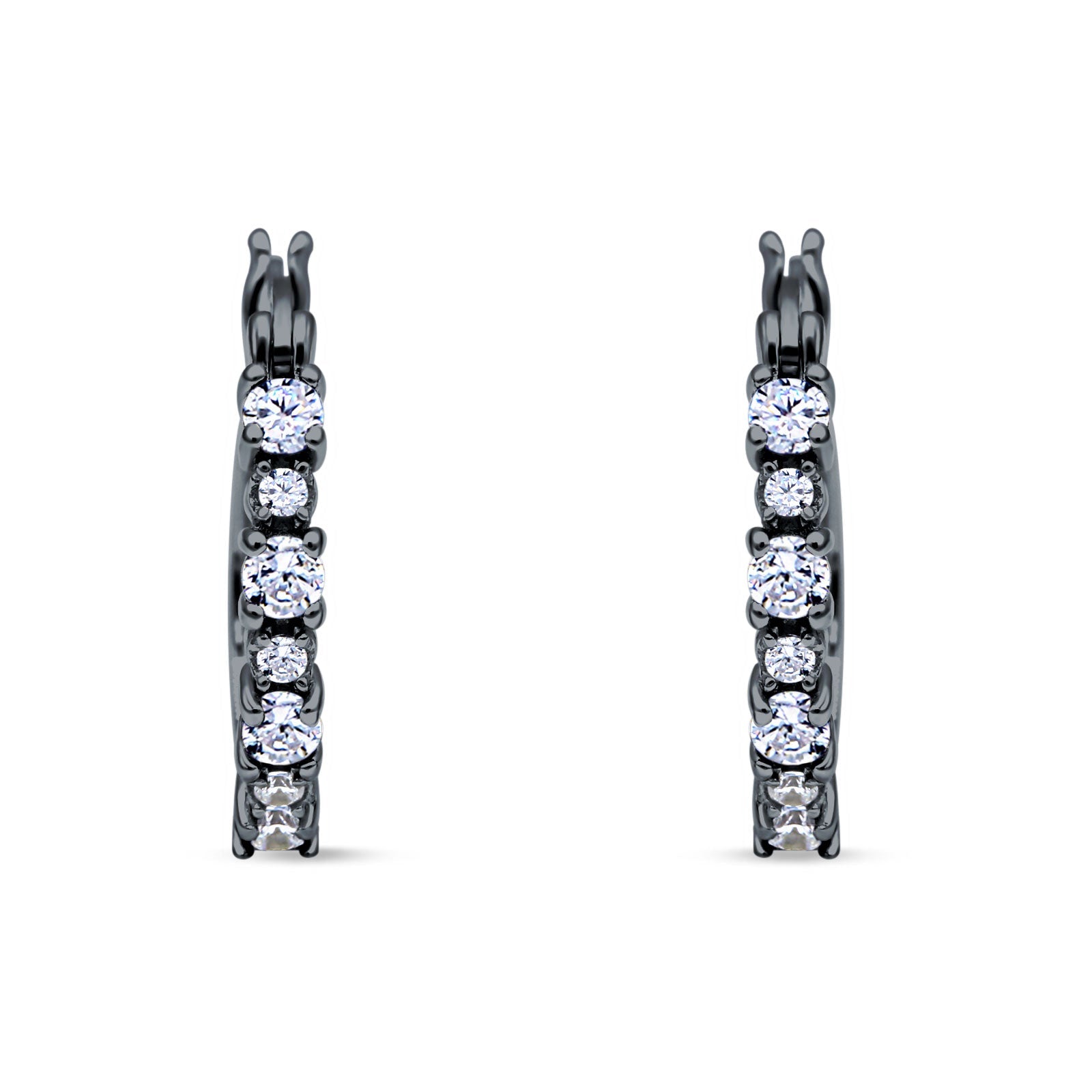 Half Eternity Huggie Hoop Earrings Cubic Zirconia 925 Sterling Silver