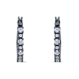 Half Eternity Huggie Hoop Earrings Cubic Zirconia 925 Sterling Silver
