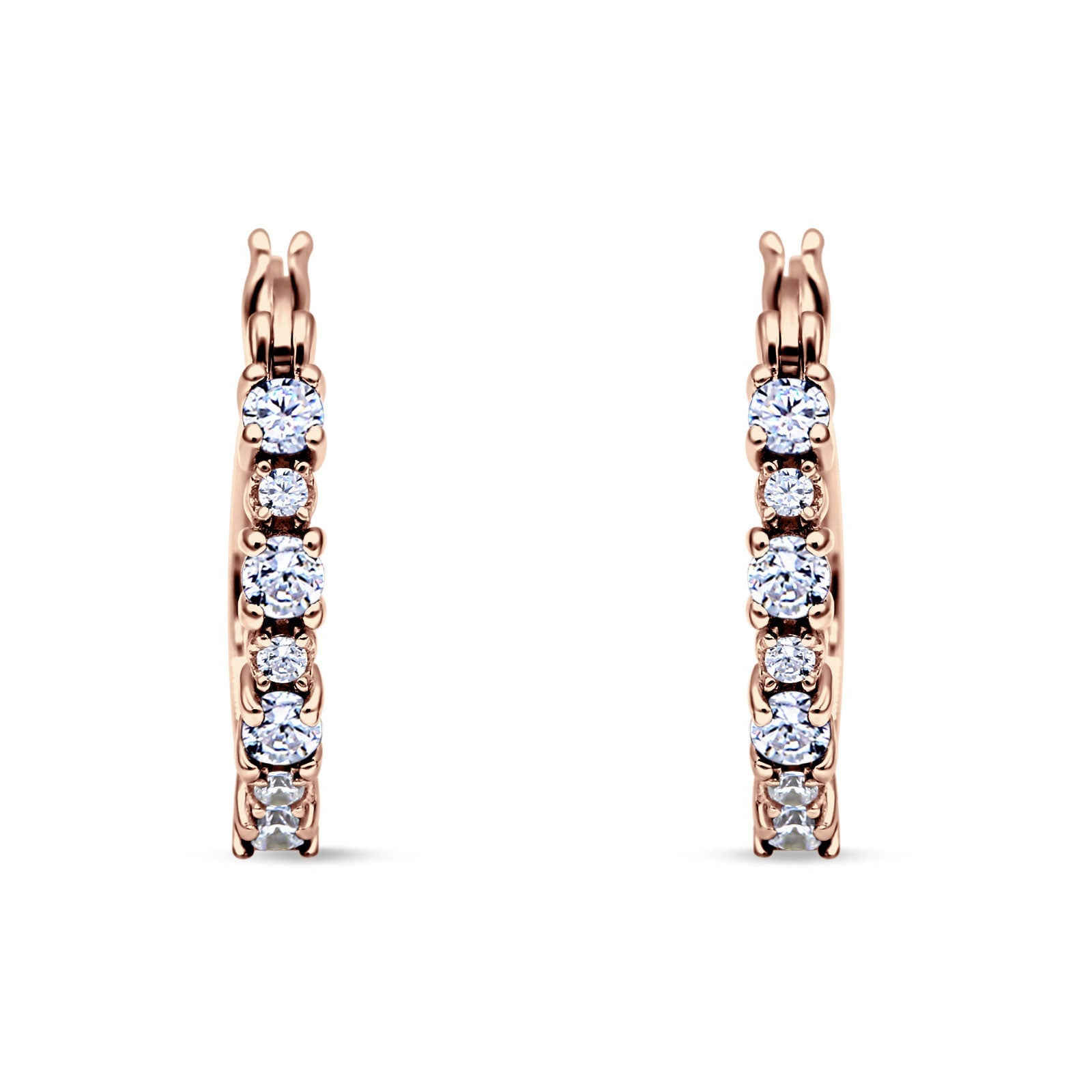 Half Eternity Huggie Hoop Earrings Cubic Zirconia 925 Sterling Silver