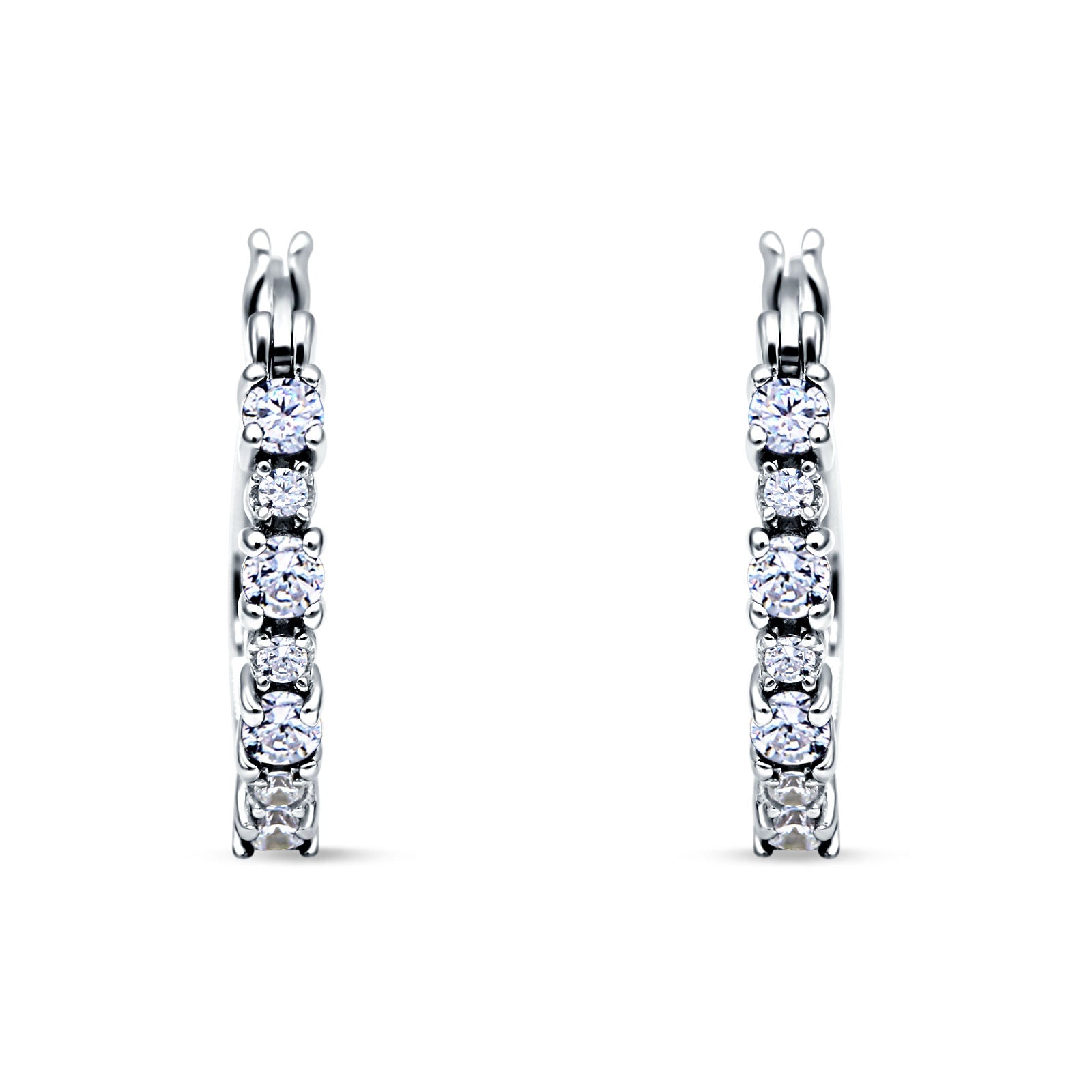Half Eternity Huggie Hoop Earrings Cubic Zirconia 925 Sterling Silver
