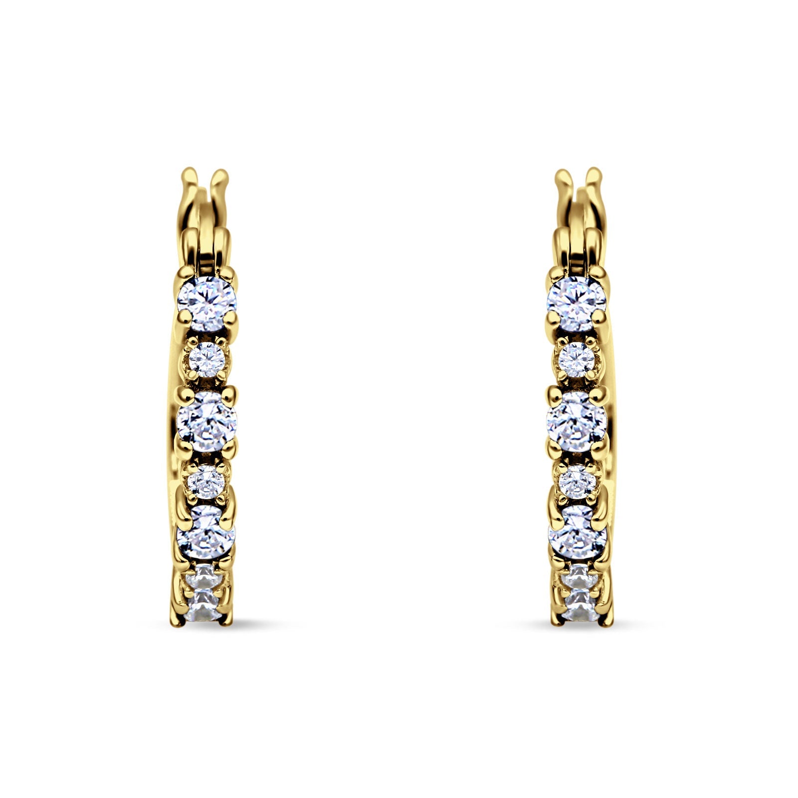 Half Eternity Huggie Hoop Earrings Cubic Zirconia 925 Sterling Silver