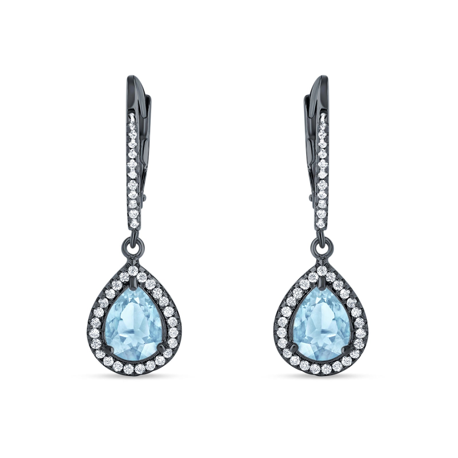 Pear Teardrop Halo Dangle Earrings Cubic Zirconia 925 Sterling Silver