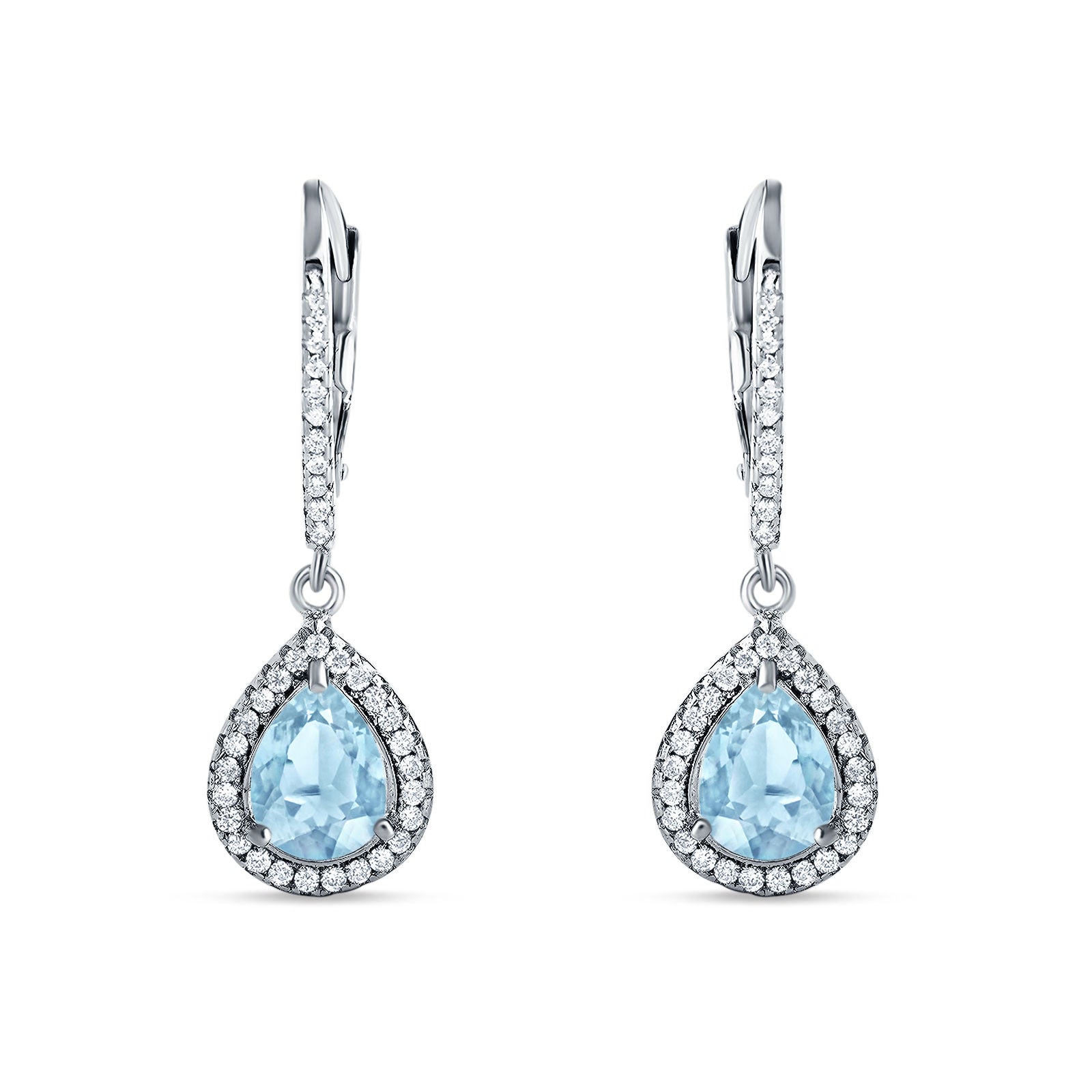 Pear Teardrop Halo Dangle Earrings Cubic Zirconia 925 Sterling Silver