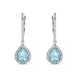 Pear Teardrop Halo Dangle Earrings Cubic Zirconia 925 Sterling Silver