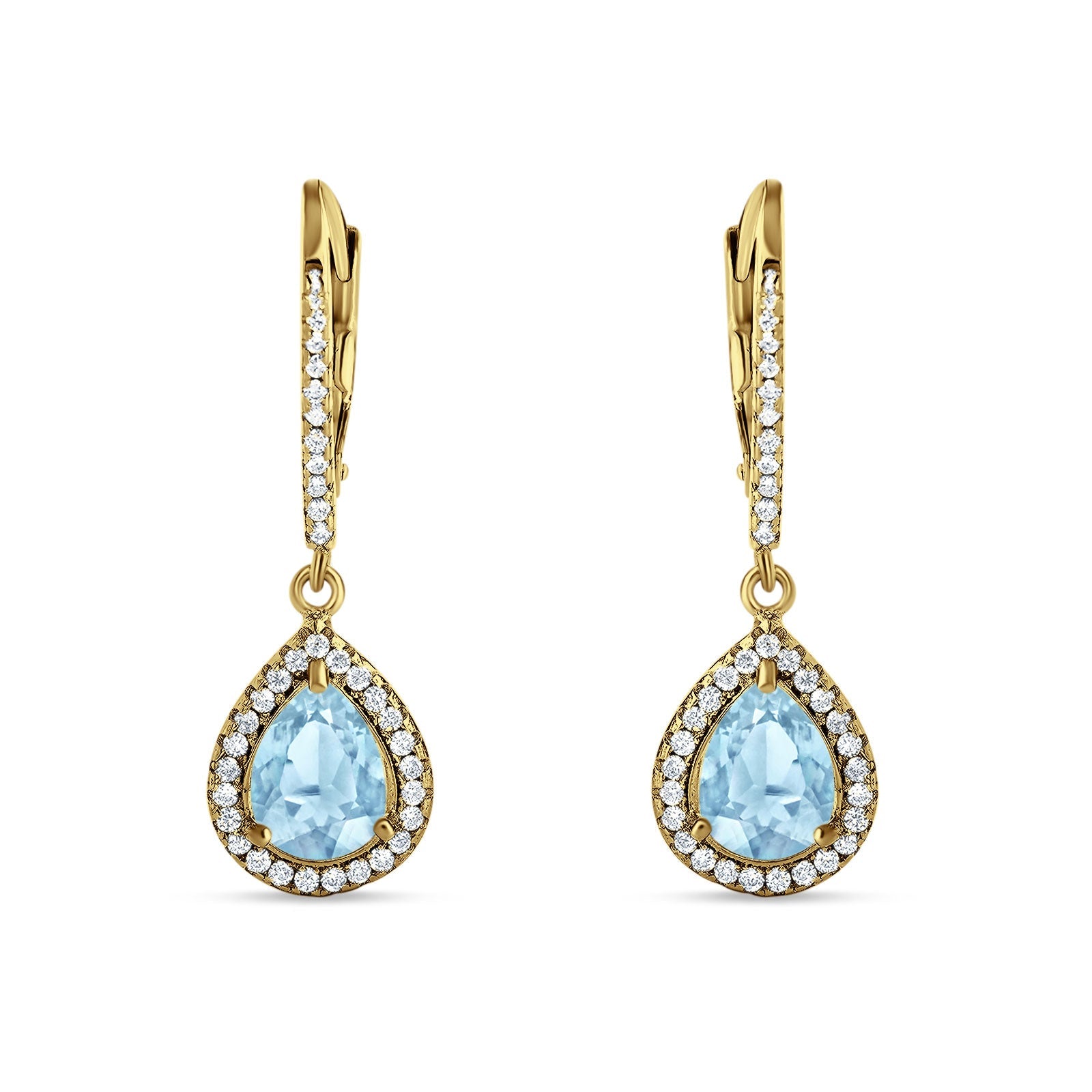 Pear Teardrop Halo Dangle Earrings Cubic Zirconia 925 Sterling Silver