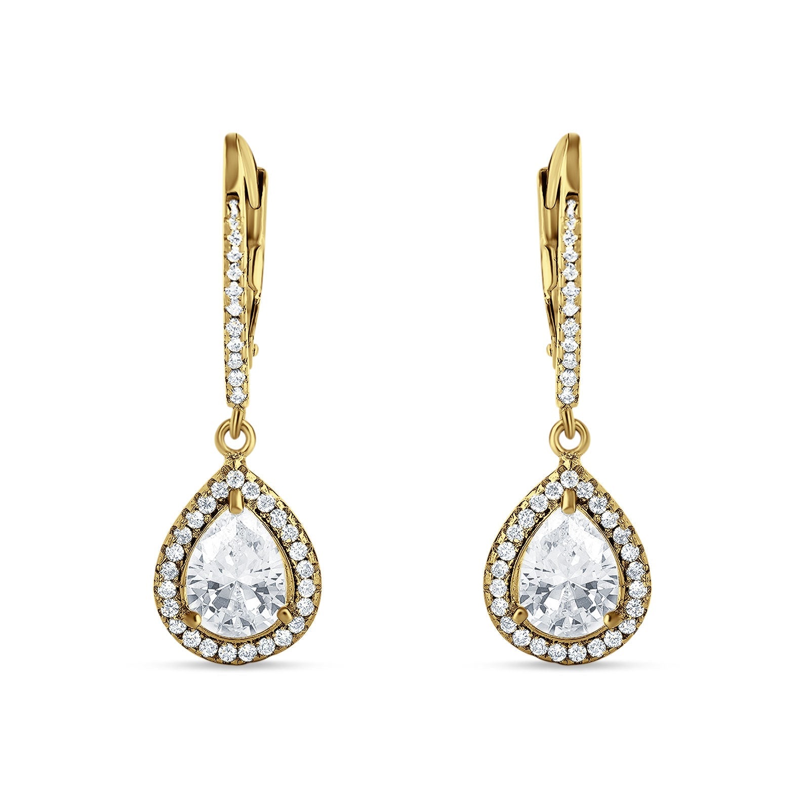 Pear Teardrop Halo Dangle Earrings Cubic Zirconia 925 Sterling Silver