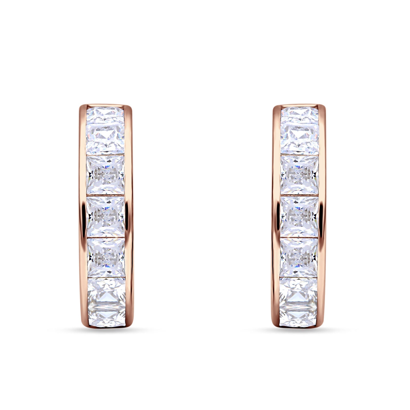 Minimalist Princess Huggie Hoop Earrings Cubic Zirconia 925 Sterling Silver