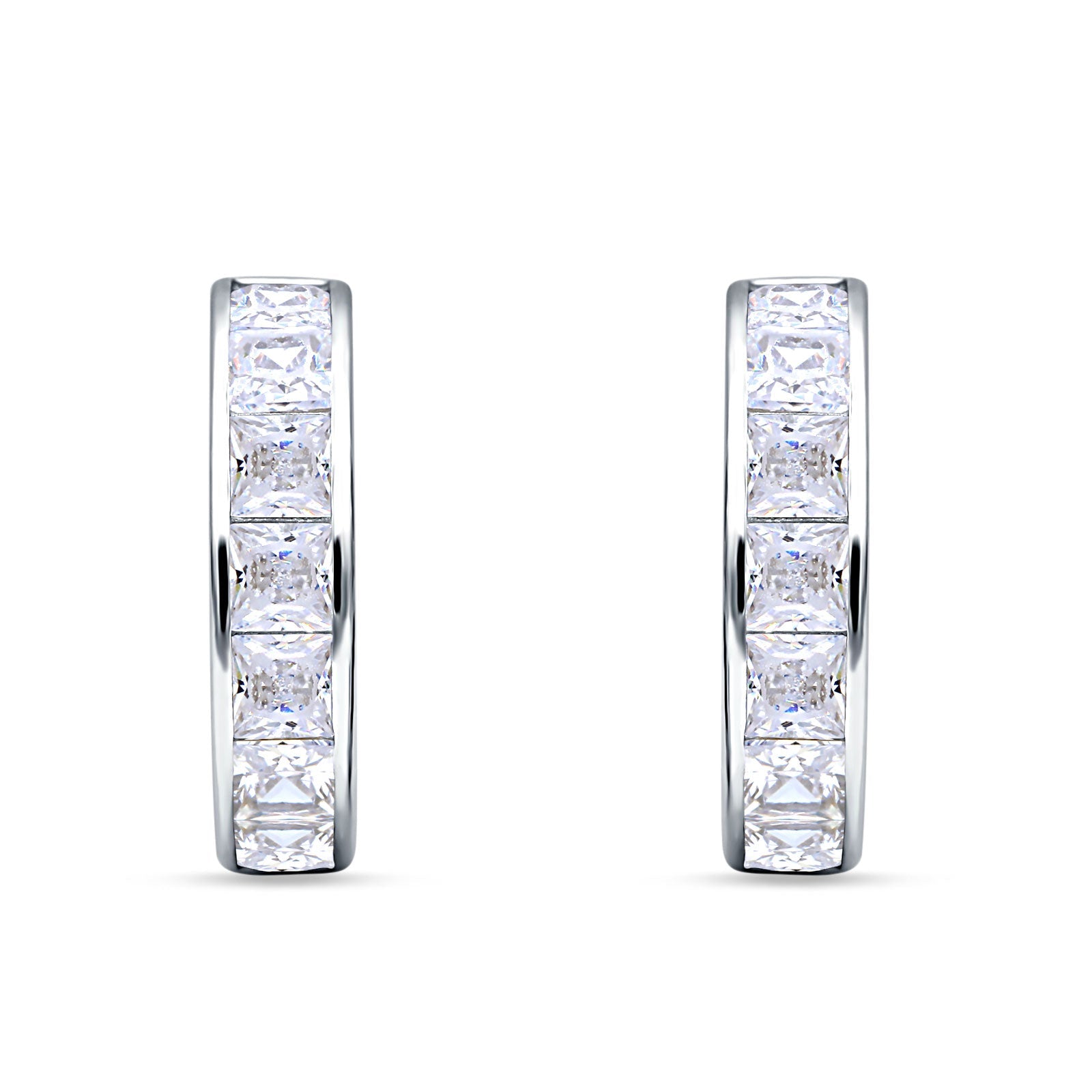 Minimalist Princess Huggie Hoop Earrings Cubic Zirconia 925 Sterling Silver