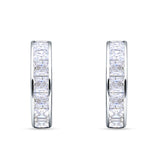 Minimalist Princess Huggie Hoop Earrings Cubic Zirconia 925 Sterling Silver