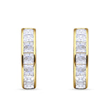 Minimalist Princess Huggie Hoop Earrings Cubic Zirconia 925 Sterling Silver