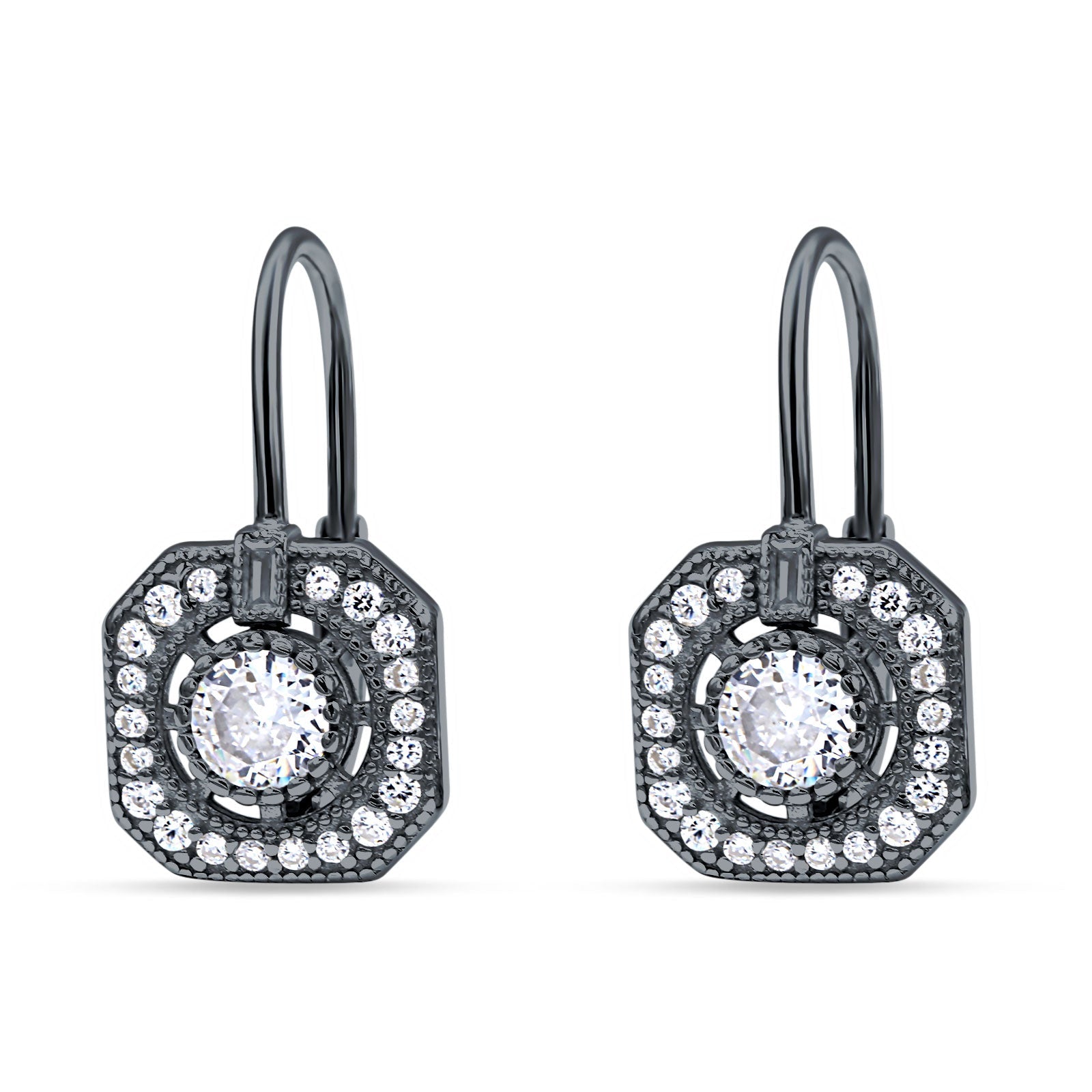 Halo Octagonal Earrings Cubic Zirconia 925 Sterling Silver
