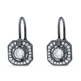 Halo Octagonal Earrings Cubic Zirconia 925 Sterling Silver
