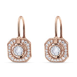 Halo Octagonal Earrings Cubic Zirconia 925 Sterling Silver