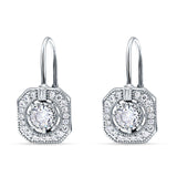 Halo Octagonal Earrings Cubic Zirconia 925 Sterling Silver
