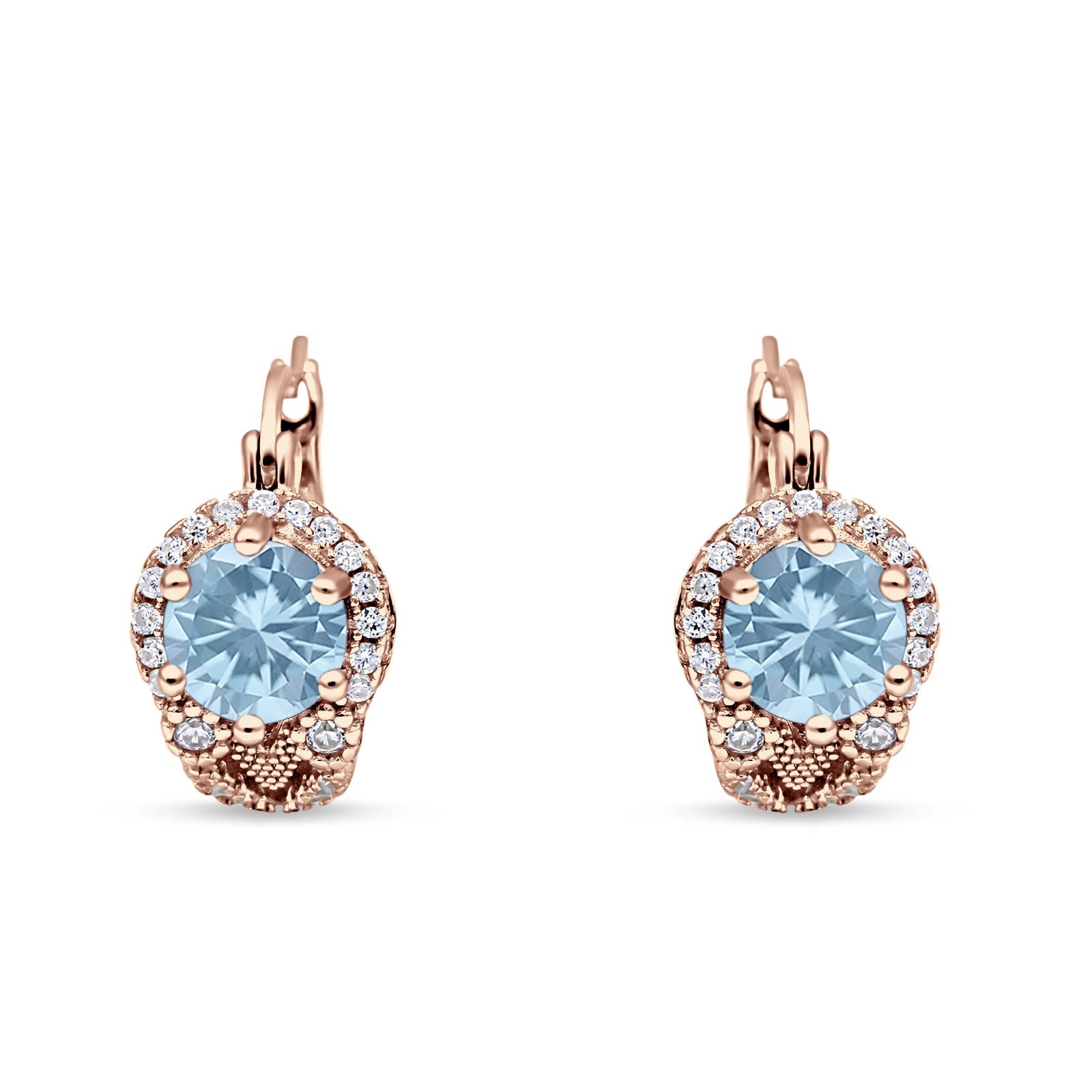 Halo Round Huggie Hoop Earrings Cubic Zirconia 925 Sterling Silver