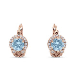 Halo Round Huggie Hoop Earrings Cubic Zirconia 925 Sterling Silver