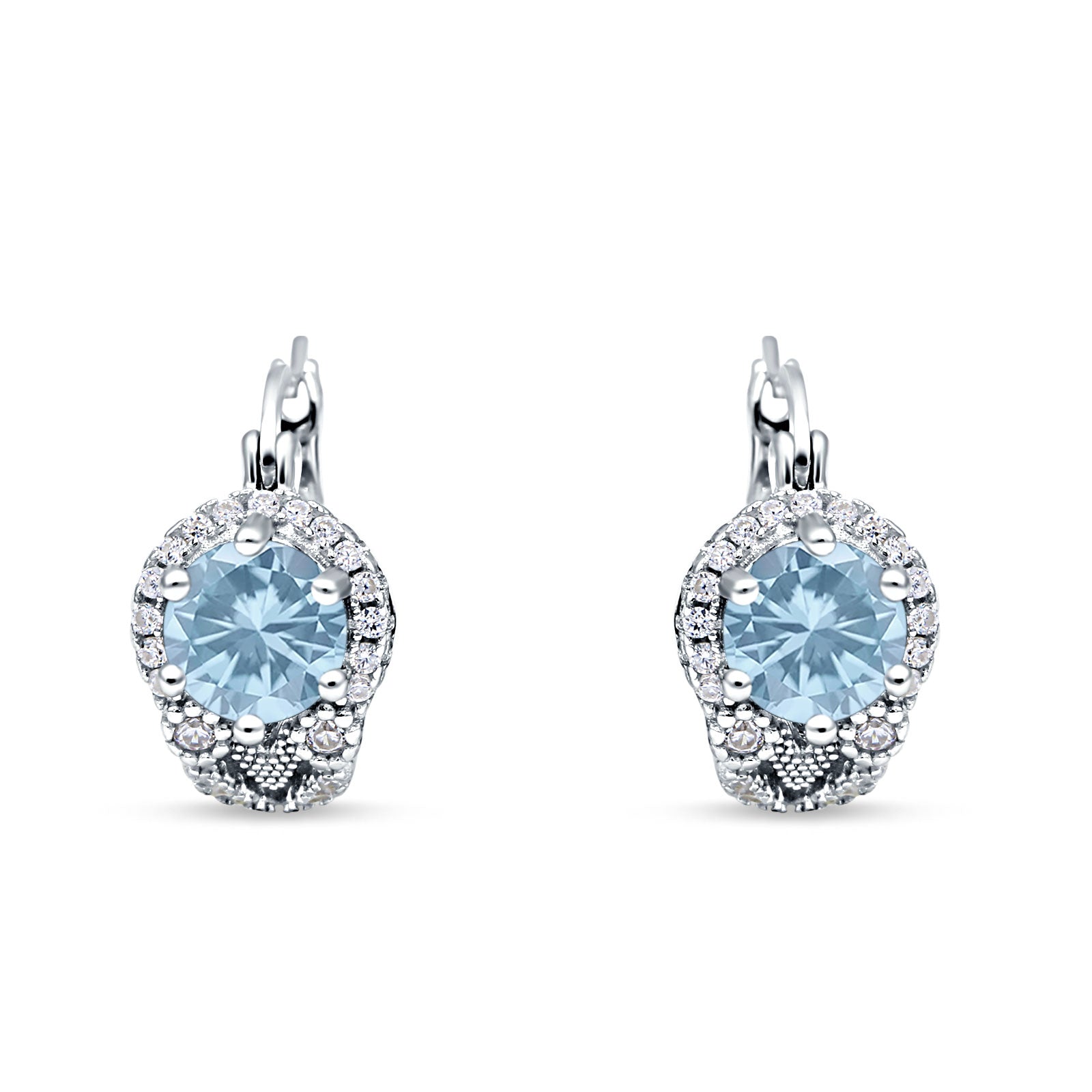 Halo Round Huggie Hoop Earrings Cubic Zirconia 925 Sterling Silver