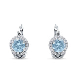 Halo Round Huggie Hoop Earrings Cubic Zirconia 925 Sterling Silver