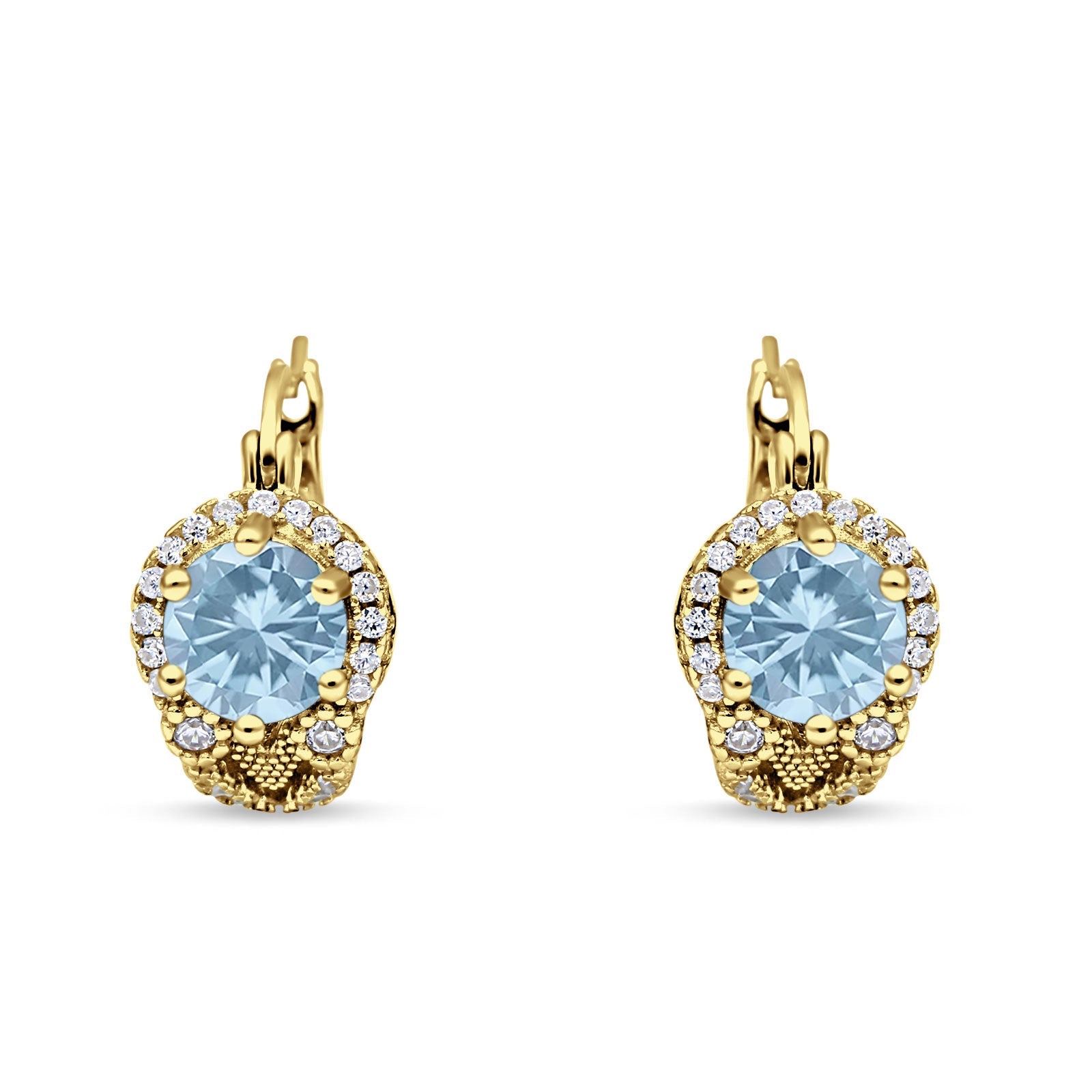 Halo Round Huggie Hoop Earrings Cubic Zirconia 925 Sterling Silver