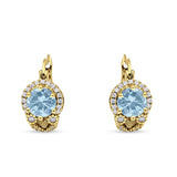 Halo Round Huggie Hoop Earrings Cubic Zirconia 925 Sterling Silver