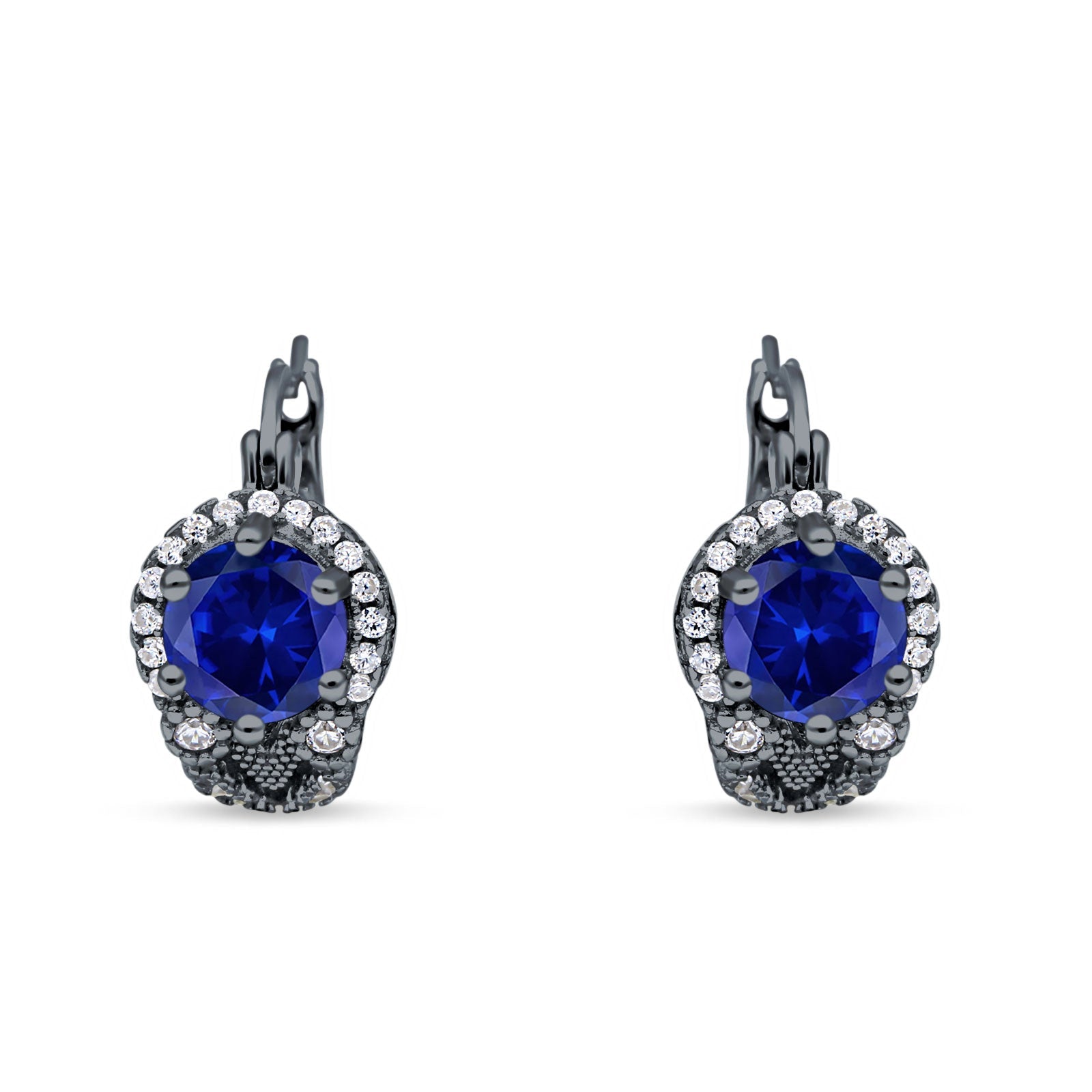 Halo Round Huggie Hoop Earrings Cubic Zirconia 925 Sterling Silver