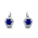 Halo Round Huggie Hoop Earrings Cubic Zirconia 925 Sterling Silver