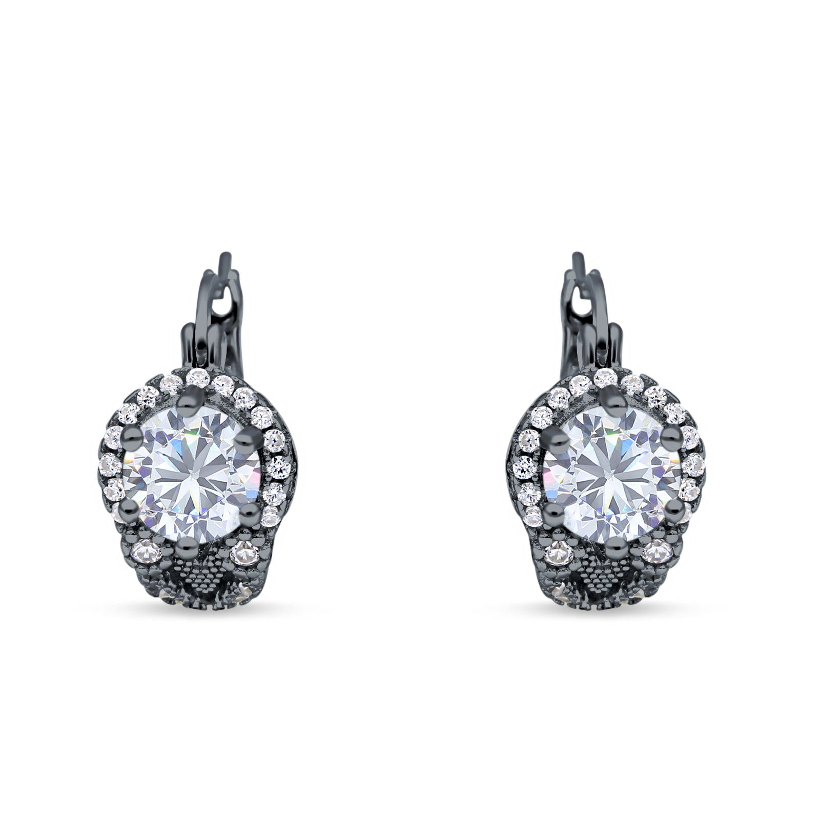 Halo Round Huggie Hoop Earrings Cubic Zirconia 925 Sterling Silver