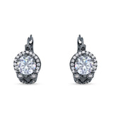 Halo Round Huggie Hoop Earrings Cubic Zirconia 925 Sterling Silver