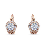 Halo Round Huggie Hoop Earrings Cubic Zirconia 925 Sterling Silver